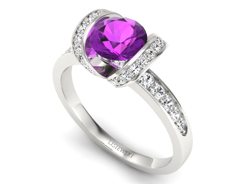 Pierścionek z ametystem i brylantami białe złoto - p16036bat — zdjęcie 3