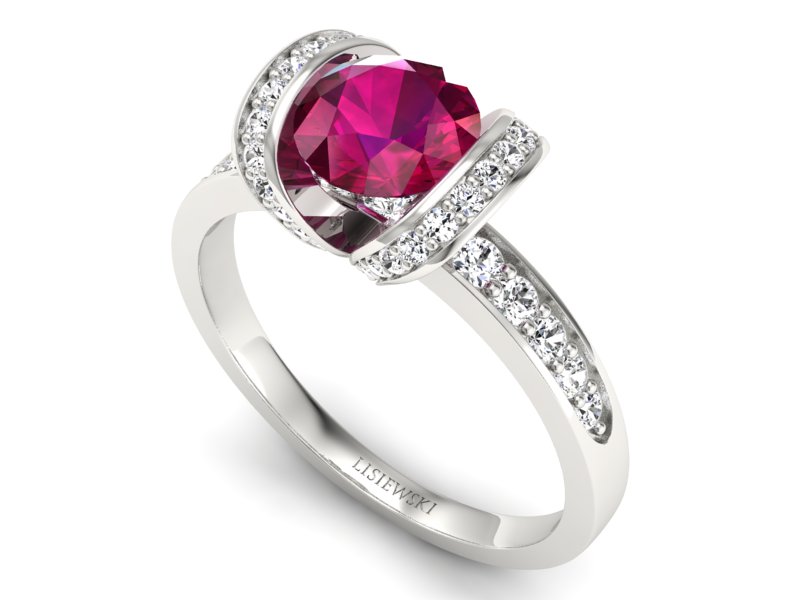 Pierścionek z rubinem i brylantami białe złoto - p16036br — zdjęcie 3