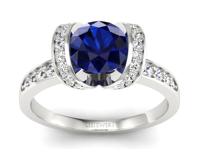 Pierścionek zaręczynowy z szafirem z brylantami - p16036bsz
