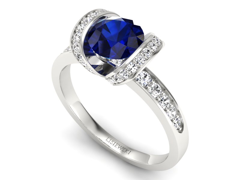 Pierścionek zaręczynowy z szafirem z brylantami - p16036bsz — zdjęcie 3