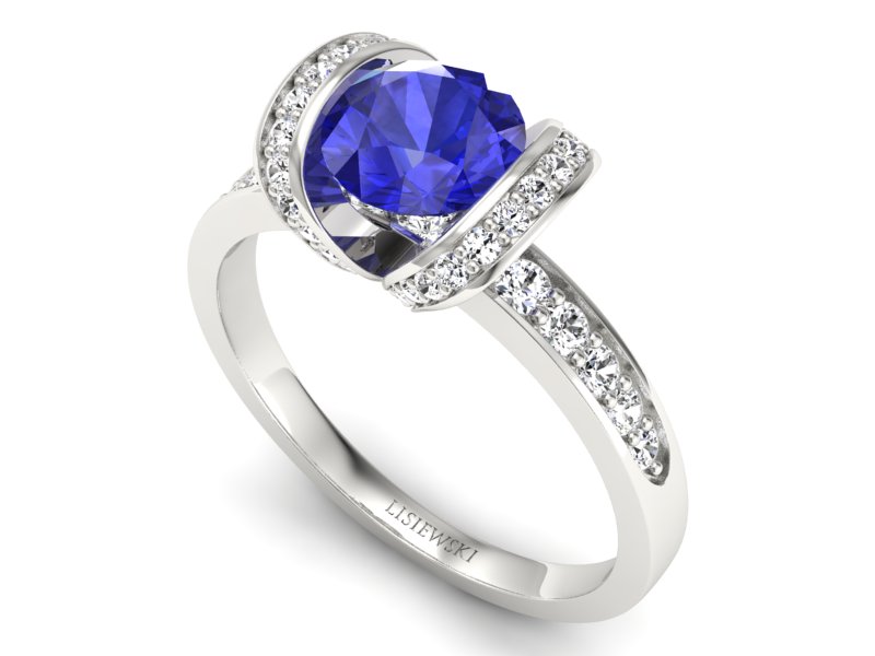 Pierścionek z szafirem i brylantami białe złoto - p16036bszc — zdjęcie 3