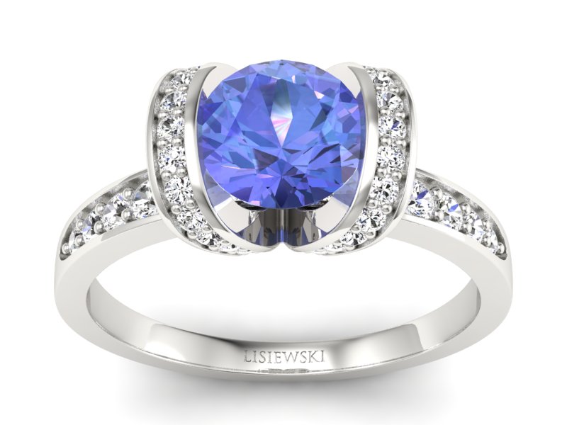 Pierścionek z tanzanitem białe złoto z brylantami - p16036bt
