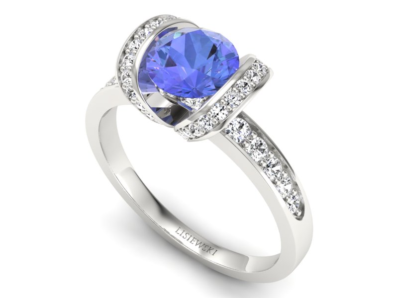 Pierścionek z tanzanitem białe złoto z brylantami - p16036bt — zdjęcie 3