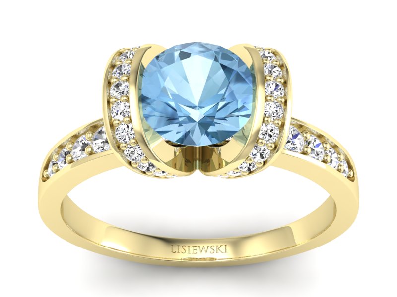 Pierścionek z topazem i brylantami żółte złoto - p16036za