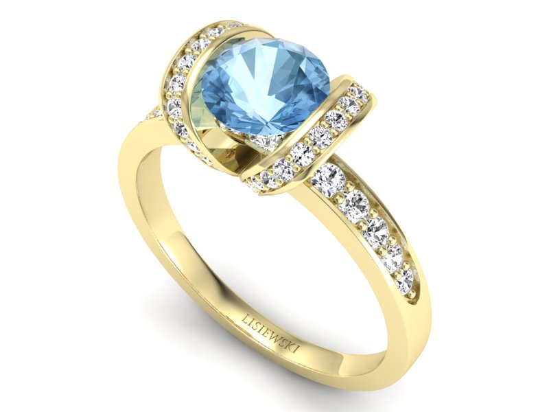 Pierścionek z topazem i brylantami żółte złoto - p16036za — zdjęcie 3