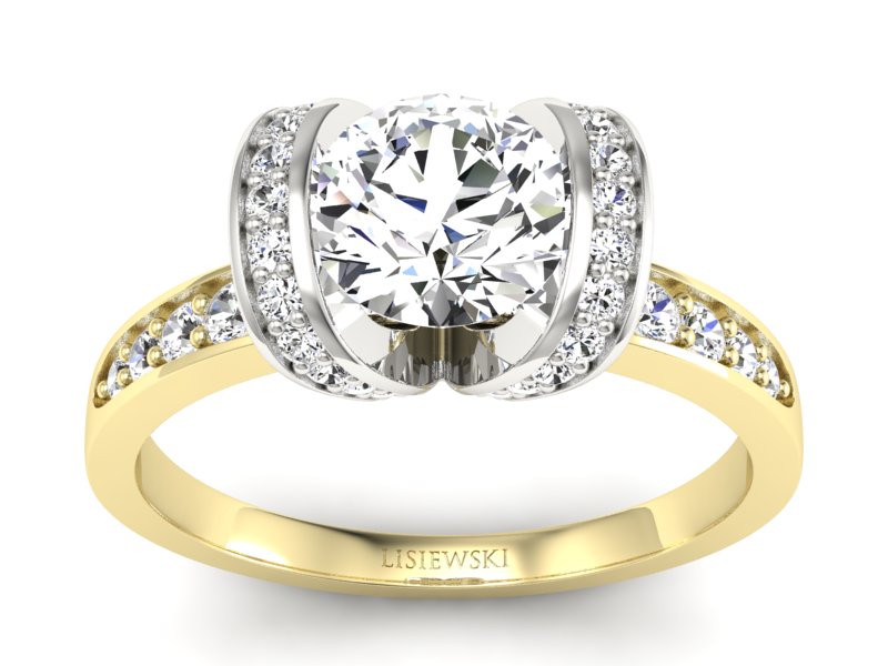 Pierścionek z diamentami żółte i białe złoto - p16036zb