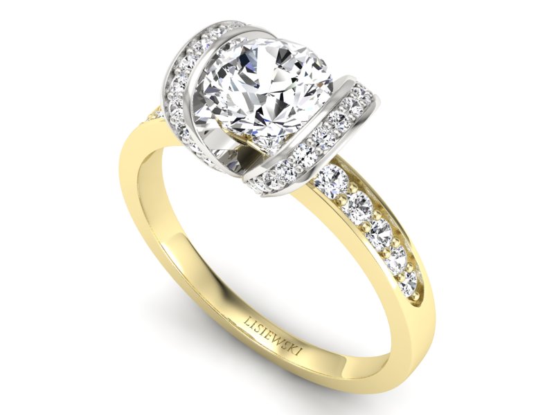 Pierścionek z diamentami żółte i białe złoto - p16036zb — zdjęcie 3