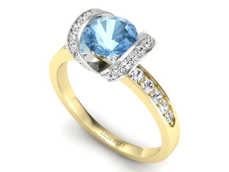 Złoty pierścionek z topazem i brylantami - p16036zba — zdjęcie 3