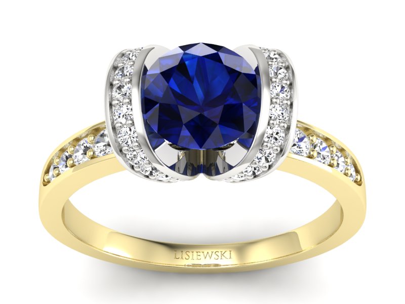 Złoty pierścionek z szafirem i brylantami - p16036zbsz