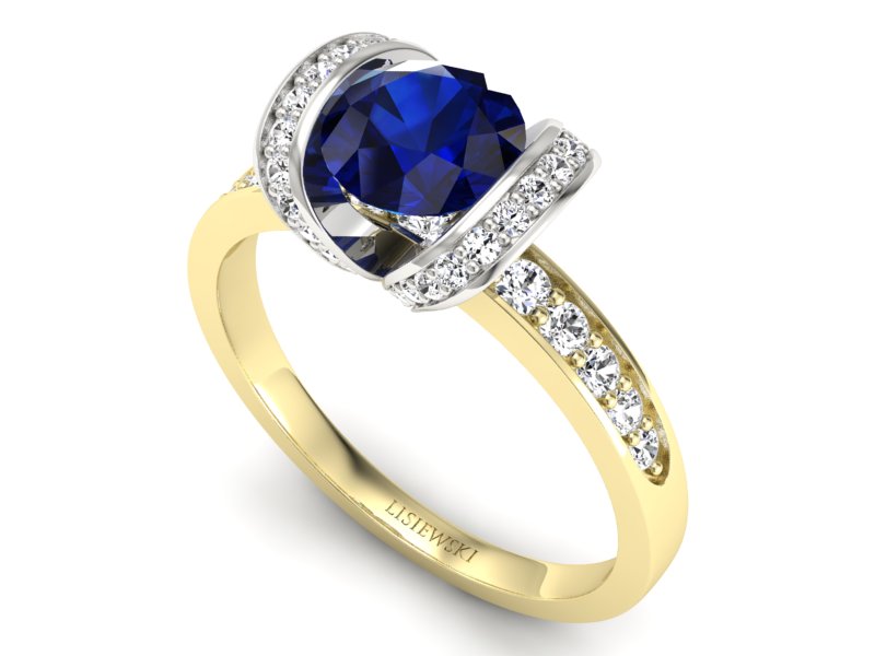 Złoty pierścionek z szafirem i brylantami - p16036zbsz — zdjęcie 3