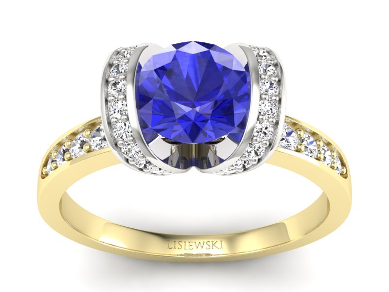 Złoty pierścionek z szafirem i diamentami - p16036zbszc