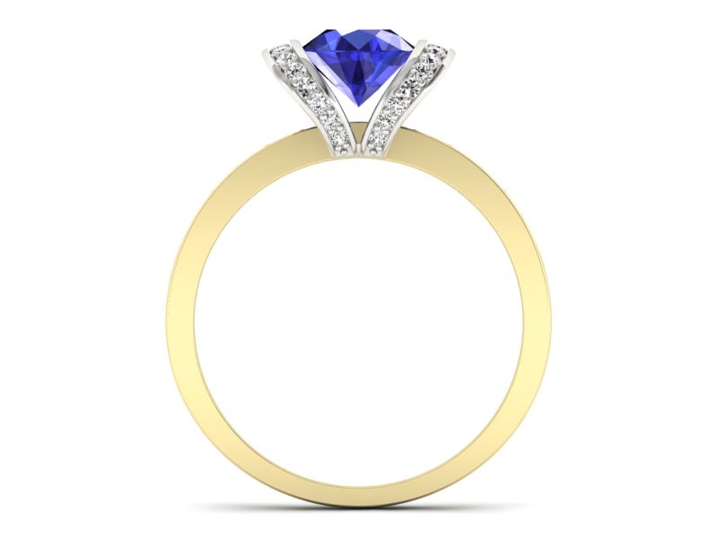 Złoty pierścionek z szafirem i diamentami - p16036zbszc — zdjęcie 2