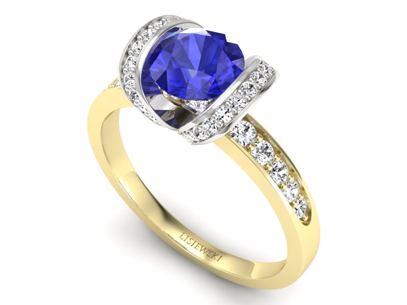 Złoty pierścionek z szafirem i diamentami - p16036zbszc — zdjęcie 3