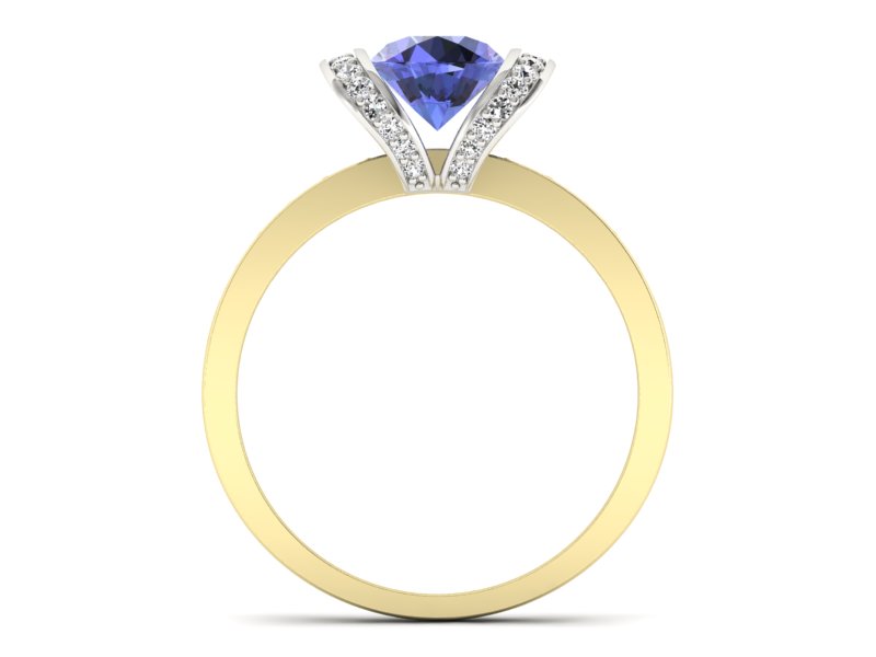 Złoty pierścionek z tanzanitem i brylantami - p16036zbt — zdjęcie 2