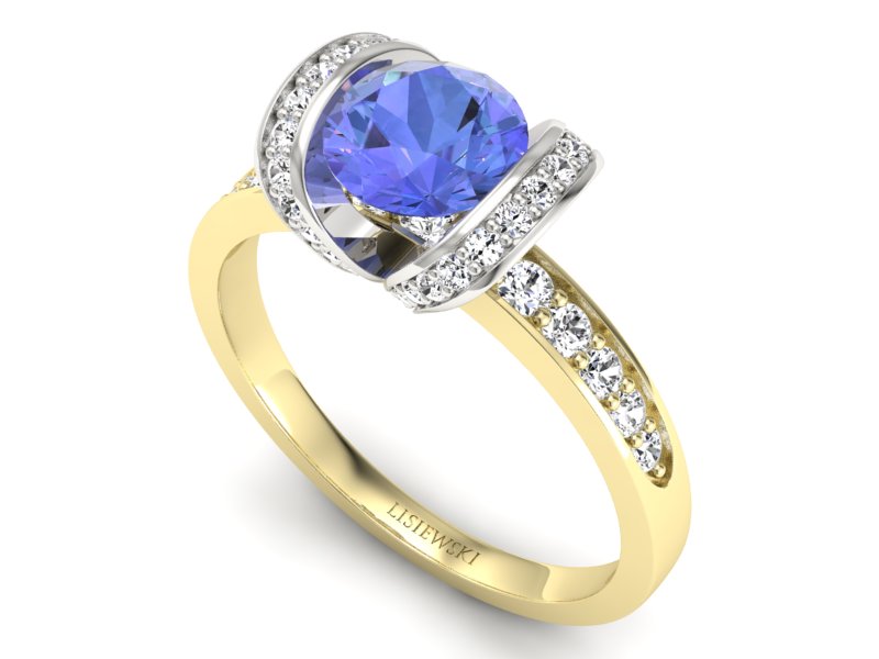 Złoty pierścionek z tanzanitem i brylantami - p16036zbt — zdjęcie 3