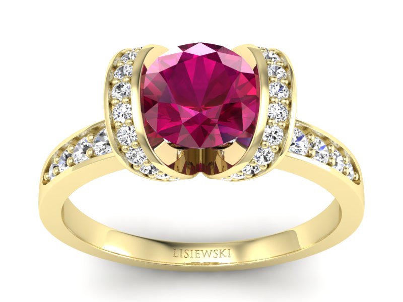 Złoty pierścionek z rubinem i brylantami - p16036zr