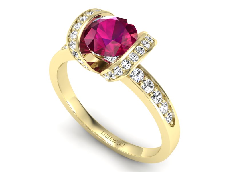 Złoty pierścionek z rubinem i brylantami - p16036zr — zdjęcie 3