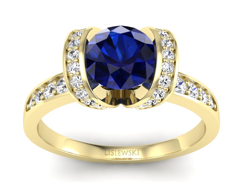 Złoty pierścionek z szafirem i diamentami - p16036zsz