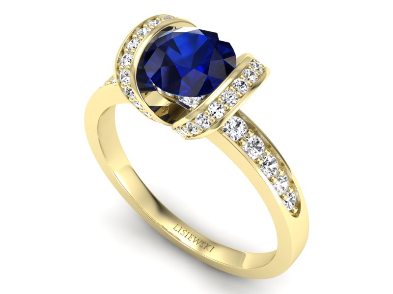 Złoty pierścionek z szafirem i diamentami - p16036zszc — zdjęcie 3