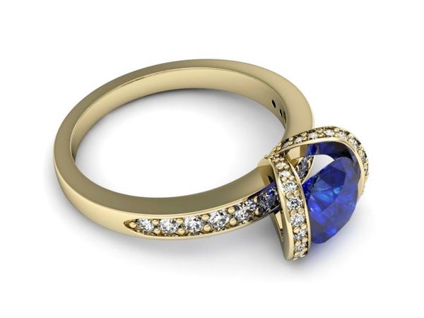 Złoty pierścionek z szafirem i diamentami - p16036zszc