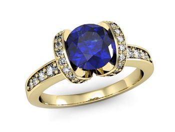 Złoty pierścionek z szafirem i diamentami - p16036zszc - 1