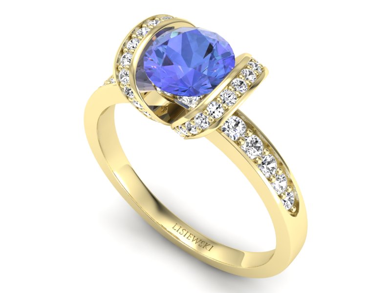 Pierścionek zaręczynowy z tanzanitem i brylantami - p16036zt — zdjęcie 3