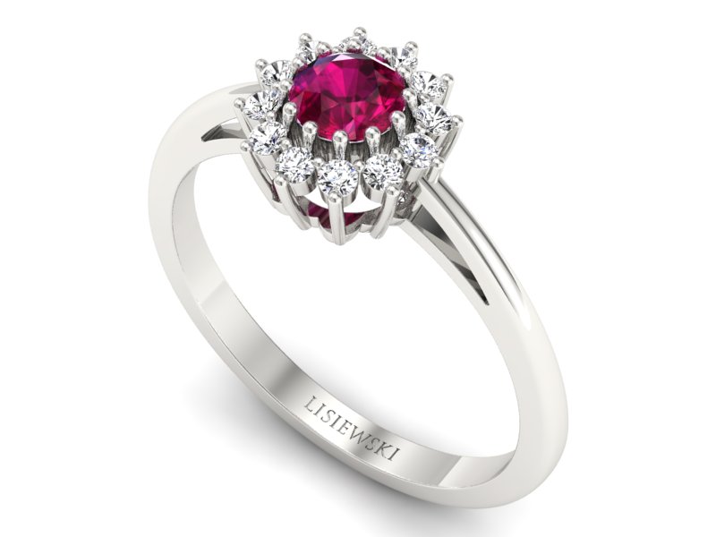 Złoty pierścionek z rubinem z brylantami - P16040br — zdjęcie 3