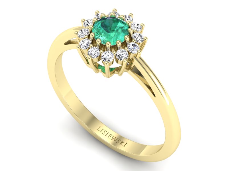Złoty pierścionek ze szmaragdem i diamentami - P16040zsm — zdjęcie 3