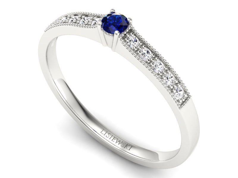 Pierścionek z szafirem i brylantami białe złoto - p16042bsz — zdjęcie 3