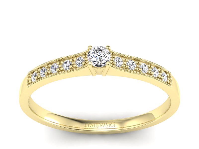 Złoty pierścionek z brylantami żółte złoto - p16042z