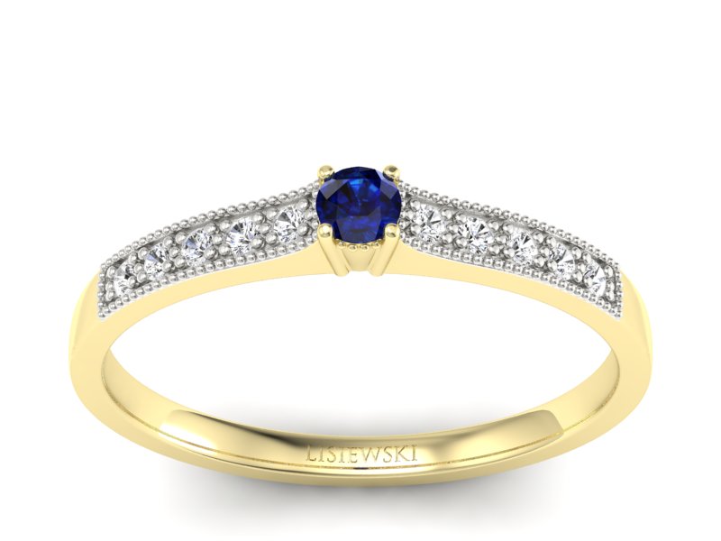 Złoty pierścionek z szafirem i diamentami - p16042zsz