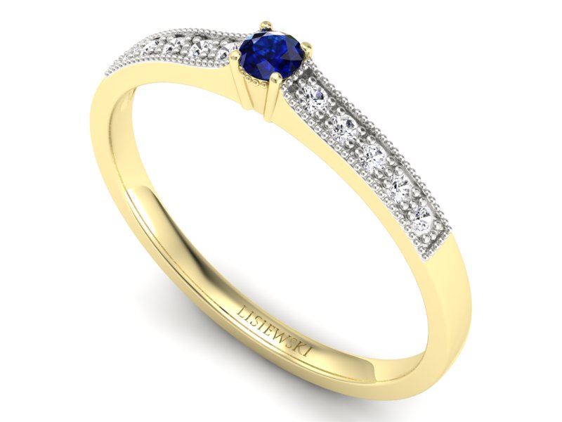 Złoty pierścionek z szafirem i diamentami - p16042zsz — zdjęcie 3