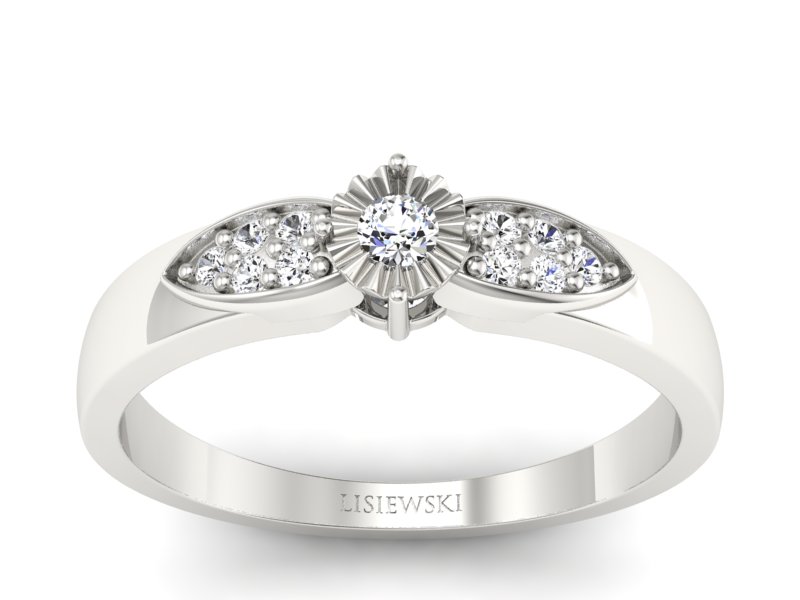 Złoty pierścionek z brylantami białe złoto - p16049b