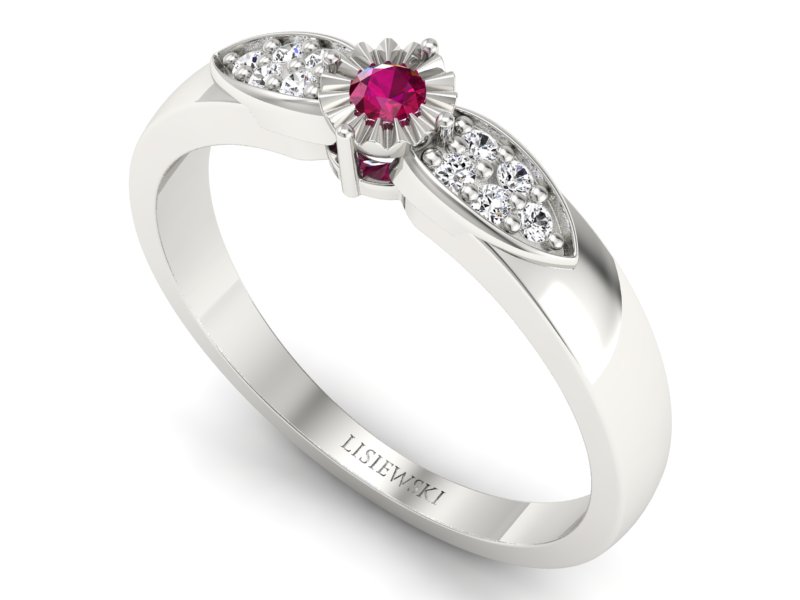 Pierścionek z rubinem i brylantami białe złoto - p16049br — zdjęcie 3