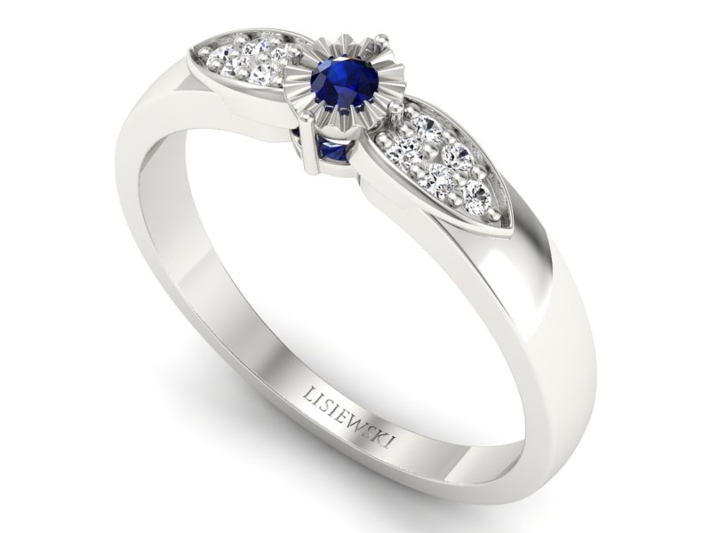 Pierścionek z szafirem i brylantami białe złoto - p16049bsz — zdjęcie 3