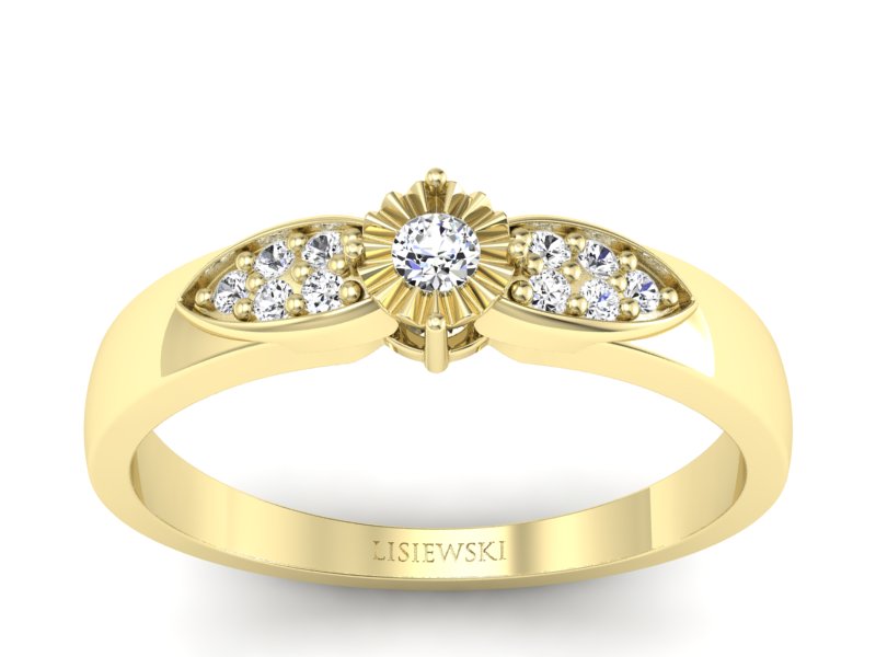 Pierścionek zaręczynowy z brylantami żółte złoto - p16049z