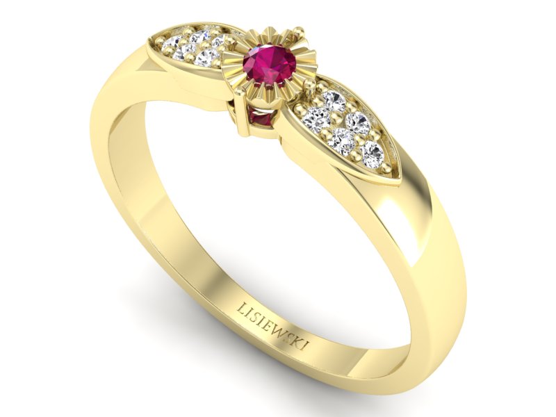 Pierścionek z rubinem i brylantami żółte złoto - p16049zr — zdjęcie 3