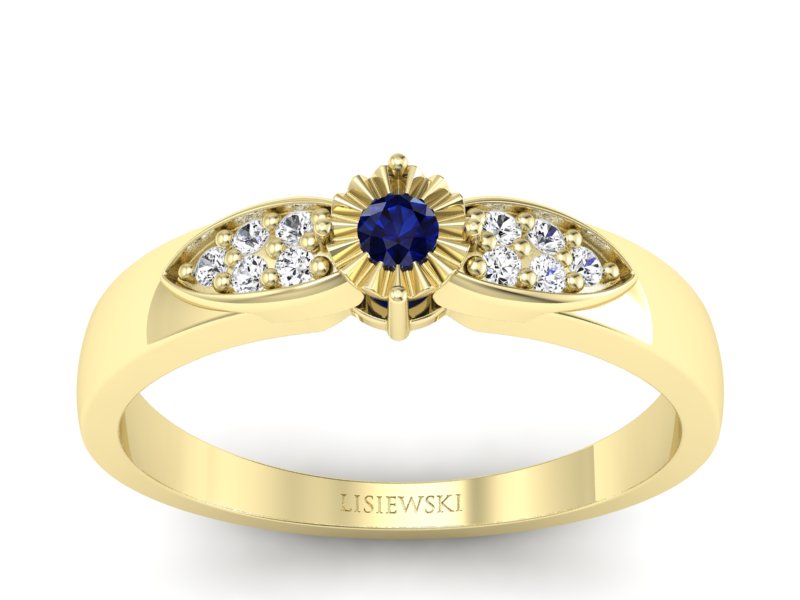 Złoty pierścionek z szafirem i diamentami - p16049zsz