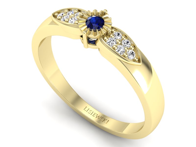Złoty pierścionek z szafirem i diamentami - p16049zsz — zdjęcie 3