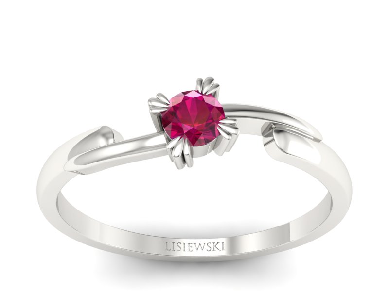 Złoty pierścionek z rubinem białe złoto - p16051br