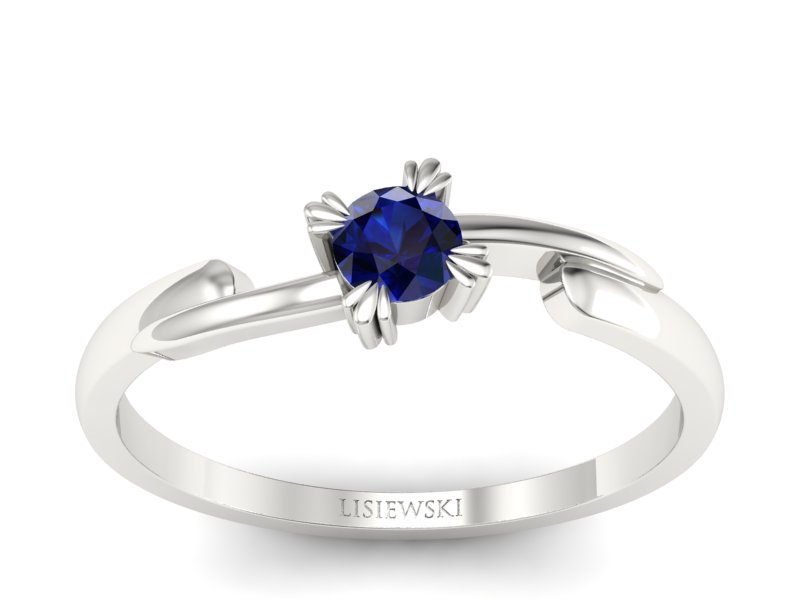 Złoty pierścionek z szafirem białe złoto - p16051bsz