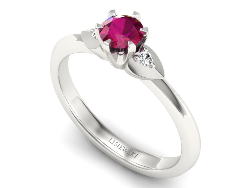 Pierścionek z rubinem i brylantami białe złoto - p16056br — zdjęcie 3