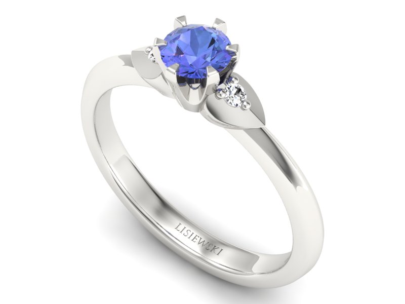 Pierścionek z tanzanitem i brylantami białe złoto - p16056bt — zdjęcie 3