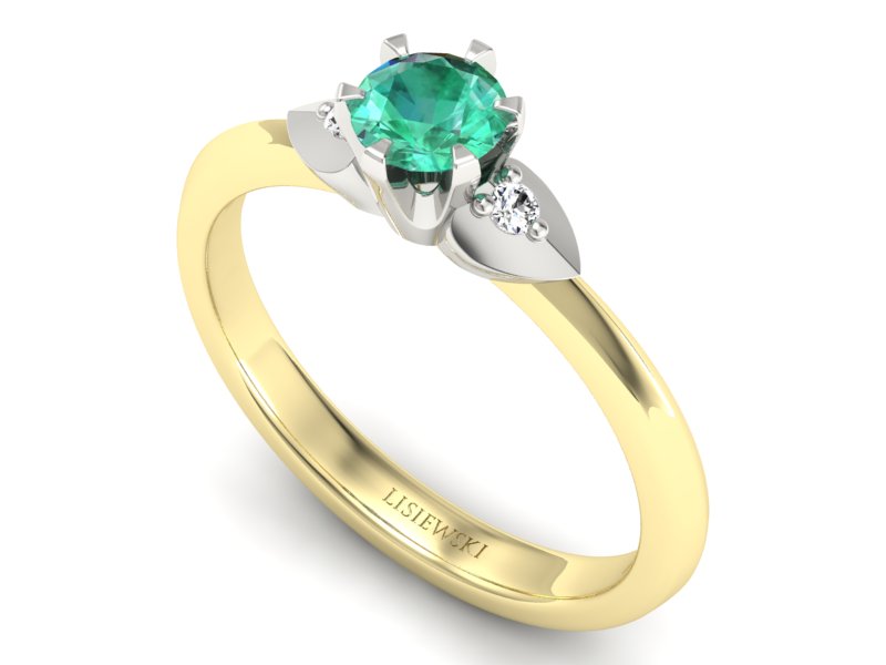 Złoty pierścionek ze szmaragdem i brylantami - p16056zbsm — zdjęcie 3