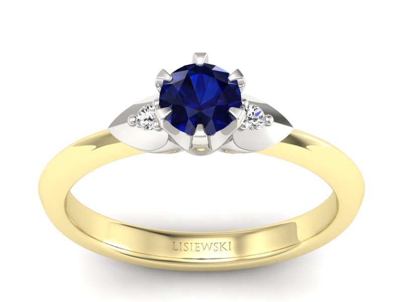 Złoty pierścionek z szafirem i brylantami - p16056zbsz