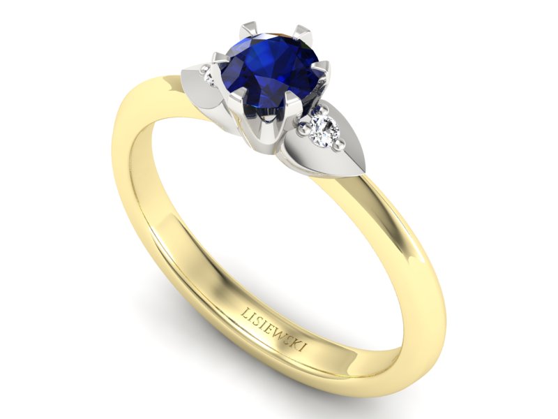 Złoty pierścionek z szafirem i brylantami - p16056zbsz — zdjęcie 3