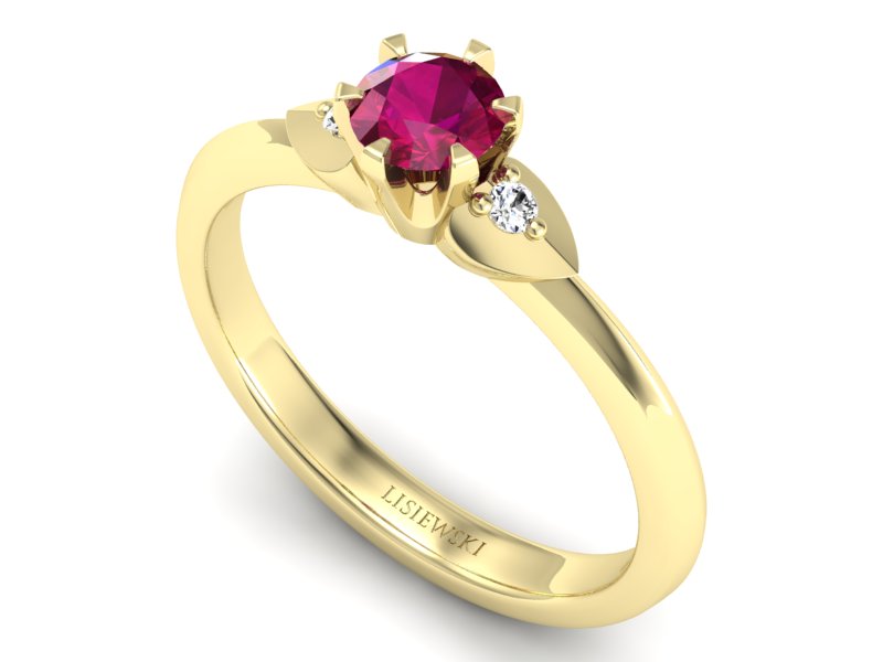 Złoty pierścionek z rubinem i brylantami - p16056zr — zdjęcie 3