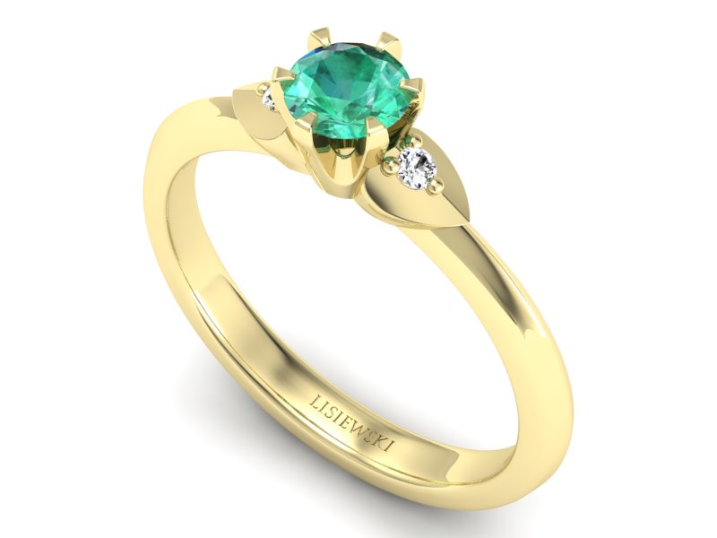 Złoty pierścionek ze szmaragdem i brylantami - p16056zsm — zdjęcie 3