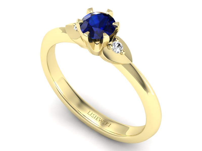 Złoty pierścionek z szafirem i brylantami - p16056zsz — zdjęcie 3