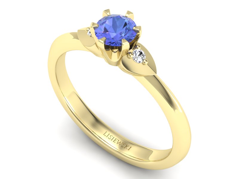 Pierścionek z tanzanitem i brylantami żółte złoto - p16056zt — zdjęcie 3